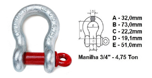 Par Manilhas Curva 3/4 Pino Roscado Alloy - 4,75 Toneladas