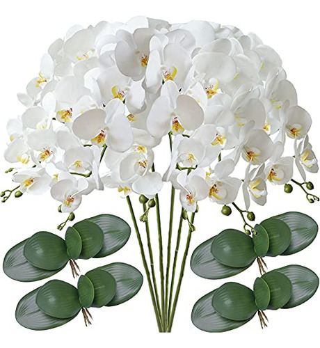 Flores De Orquídea Artificial De 32  6 Piezas Y 4 Rami...