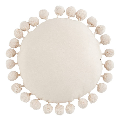 Mud Pie, Almohada Redonda Con Pompones, Color Crema, 20 PuLG