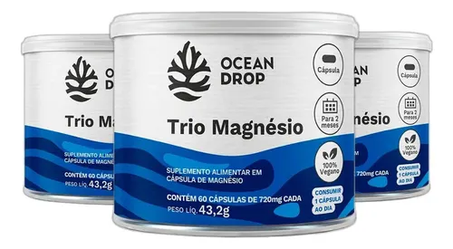 Kit 3 Trio Magnesio Quelato Dimalato 720mg 60caps Ocean Drop Sabo...