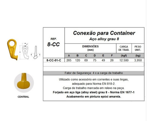 02 Un. Conexão Central P/ Container - 12,5 Ton. - Grau 8