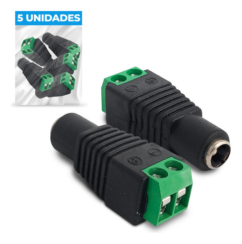 Kit 5x Conector P4 Fêmea Com Borne P/ Cftv Cor