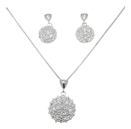 Elegante Conjunto Dama Collar Cadena Aros Circones Plata 925