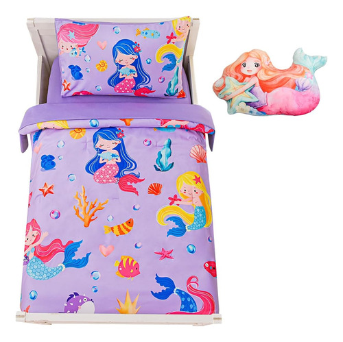 4 Pieces Mermaid Toddler Bedding Set For Baby Girls With