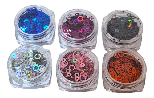 Set 6 Pigmentos Glitter Holograficos Circulos M2 Resina