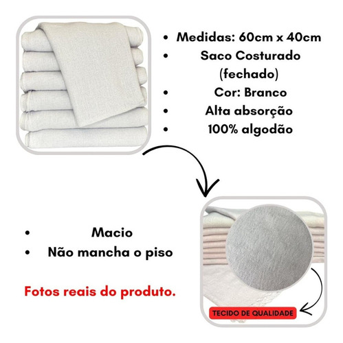 Kit 10 Pano De Chão Branco Grande Saco Duplo Algodão Atacado
