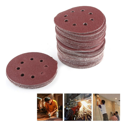 Juego De 50 Piezas Lijas Velcro Con 8 Agujeros 125 Mm