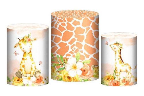 Trio Capa Cilindro Girafa Cute 3d Em Tecido Com Elástico