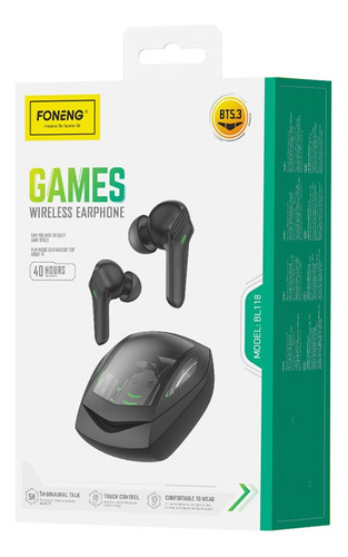 Auriculares Inalámbricos Gamer Foneng Bl118 Tws Bt 5.3 Color Negro Luz Azul