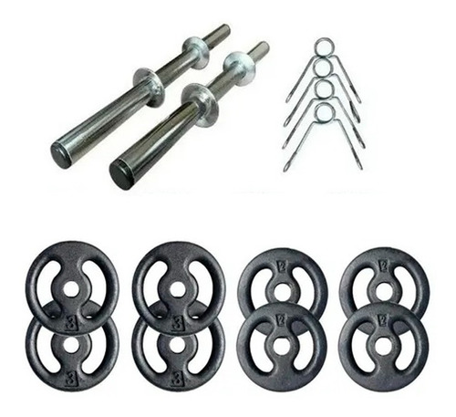 Imagem 2 de 7 de Kit 20kg Com Barras E Anilhas P/ Musculação Halter + Brinde