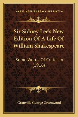 Libro Sir Sidney Lee's New Edition Of A Life Of William S...