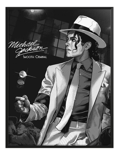 Cuadro Ilustracion Smooth Criminal B/n Jackson C/ Marco