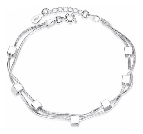 Pulsera Brazalete Plata Ley + Regalo Aniversario Cubos Mujer