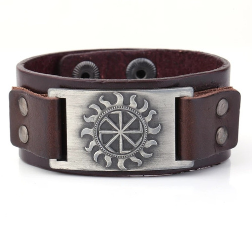 Pulsera Cuero Vikingo Sol Hombre Moda Masculina 2021