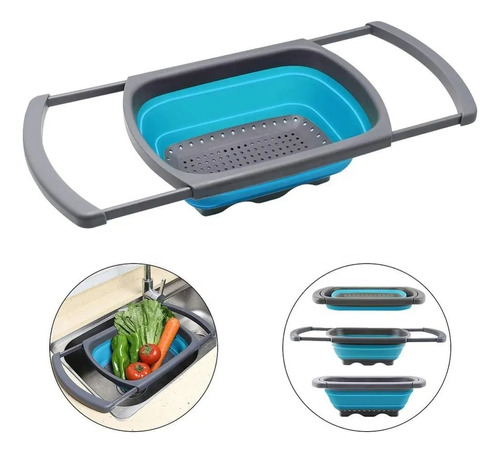 Escurridor Colador Para Frutas Verduras Plegable Extensible Color Celeste