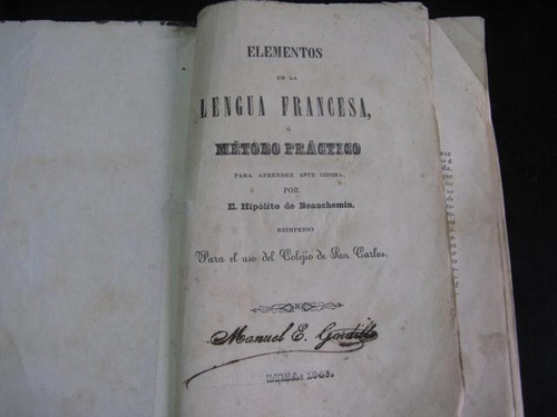 Mercurio Peruano: Libro Elementos Lengua Francesa 1846 L56
