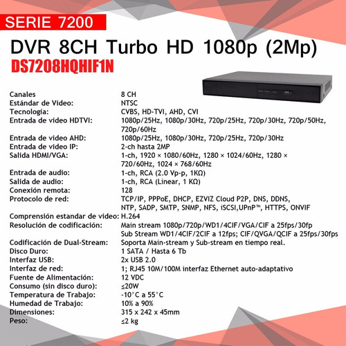 Dvr 8ch Hikvision Turbo Hd 1080p (2mp) Ds7208hqhif1n
