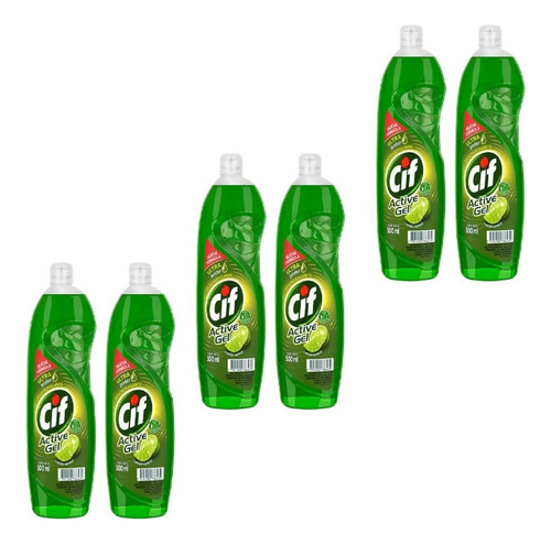 Detergente Cif Active Gel Limón Verde 6u De 500ml