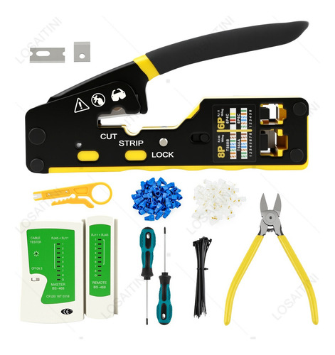Losaitini® Kit De Pinzas Ponchadora De Cable Crimpadora Rj45 Cat5/6 Material De La Hoja Acero Inoxidable Durable Compatible Con Cables Cat5, Cat5e, Cat6, Cat6a Y Conectores Rj11 Y Rj12
