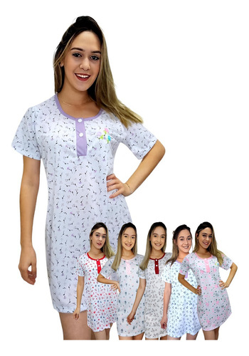 Kit 10 Camisolas Botão Senhora Com Manga Pijama 