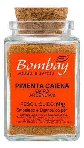 Pimenta Caiena Pó Bombay Herbs & Spices - Vidro 60g