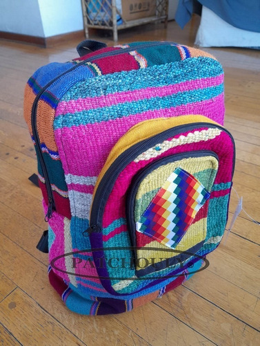 Imagen 6 de 6 de Mochila Aguayo Puyo Telar Artesanal Bandera Whipala 20litros