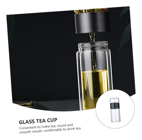 Botella De Vidrio Doble Pared Portátil, Termos Infusor De Té Pared Portátil Negro