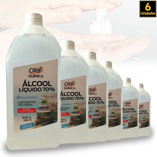 Alcool Liquido 70 Orbi 1000ml - 6 Unidades