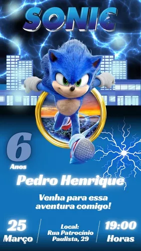 Um Modelo De Convite Do Sonic Pronto Para Preencher Com As  Festas de  aniversário do sonic, Aniversário do sonic, Convite aniversario infantil