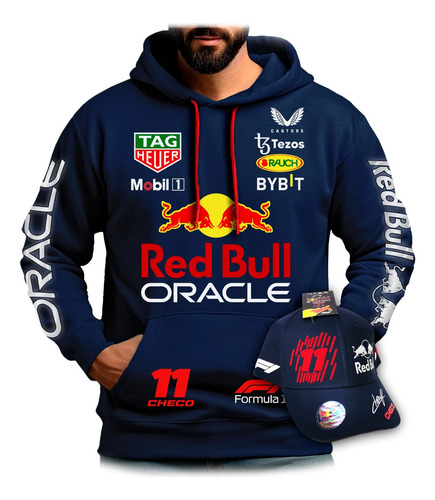 Sudadera Checo Perez 2022 Toro Espalda  + Gorra Y Envio Azul