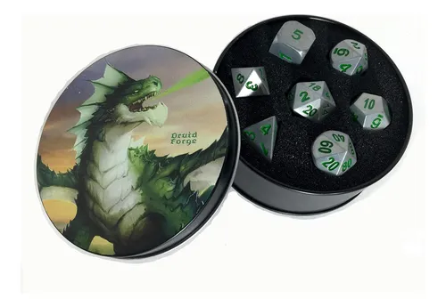 Metal Dice Polyhedral Set De 7 Druid Circle Green D&d Rpg