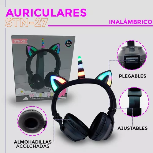 Auriculares Infantiles Bluetooth Unicornio Luces Originales