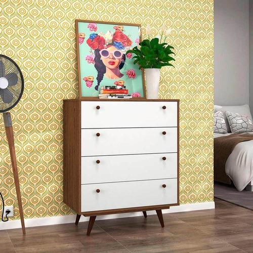Cómoda Moderna Kim 4 Cajones Marrón/blanco R&r Muebles Color Marrón