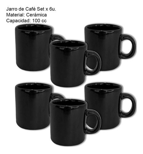 Set X6 Jarro Jarrito Pocillo 100cc Café Te Cerámica Bz3