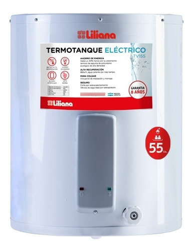 Termotanque Electrico Liliana Tv155 De Colgar 55 Lts