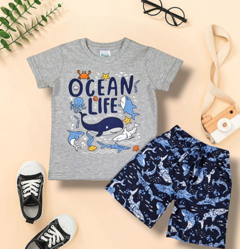 Conjunto Niño Playera Animales Del Océano Y Short
