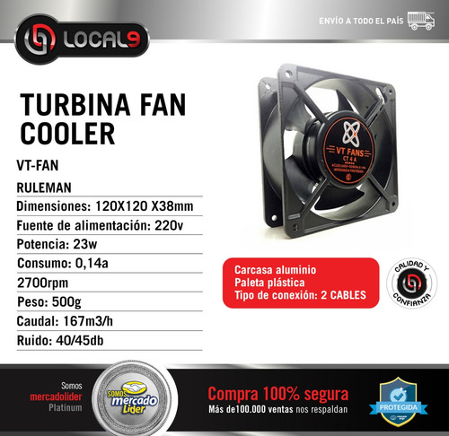 Imagen 2 de 10 de Turbina Cooler Fan Extractor 220v Ruleman 4 Pulgadas 120x38m