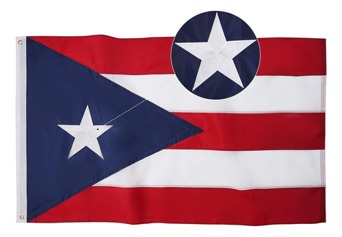 Bandera De Puerto Rico De 4 X 6 Pies, Estrella Bordada Y