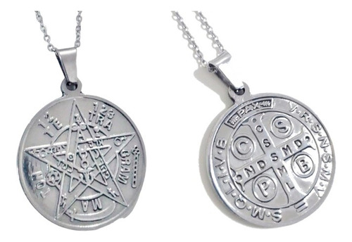 Set Collares Esotéricos San Benito Y Tetragramaton Acero