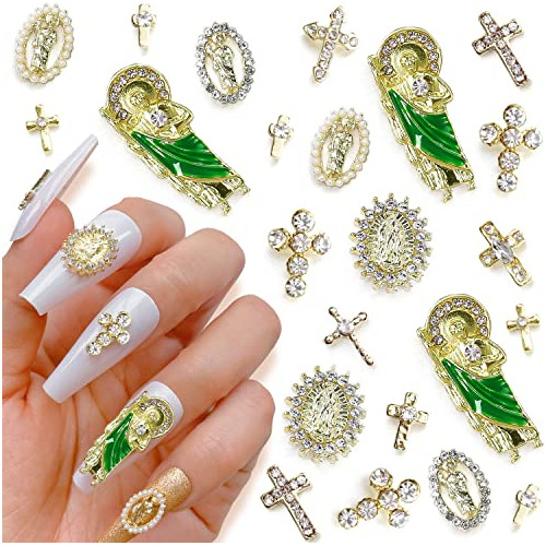 36 Piezas 3d Cruz Nail Rhinestone Charms San Judas Tadeo Vir