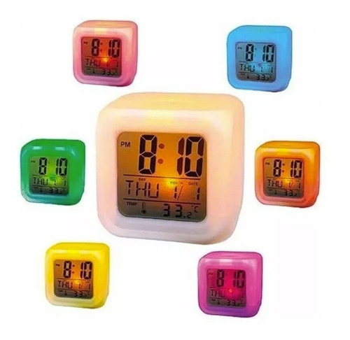 Reloj Despertador Cubo Cambia De Colores Termometro Hts Hts