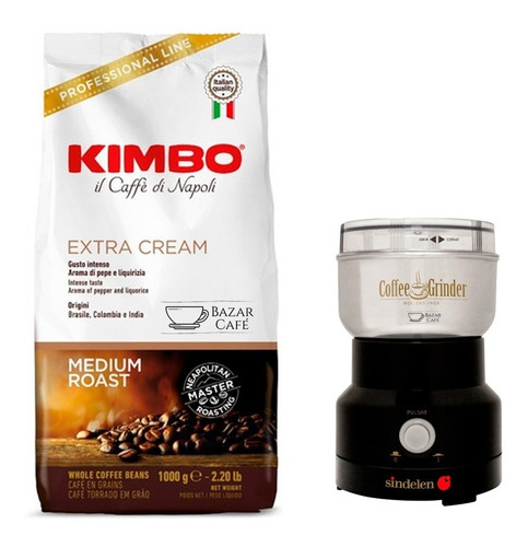 Café Kimbo Extra Cream Grano Entero 1kg + Molinillo Sindelen