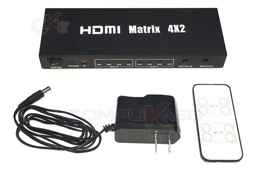 Splitter Switch Matrix Hdmi 4x2 Full Hd 3d C/ Control Remoto