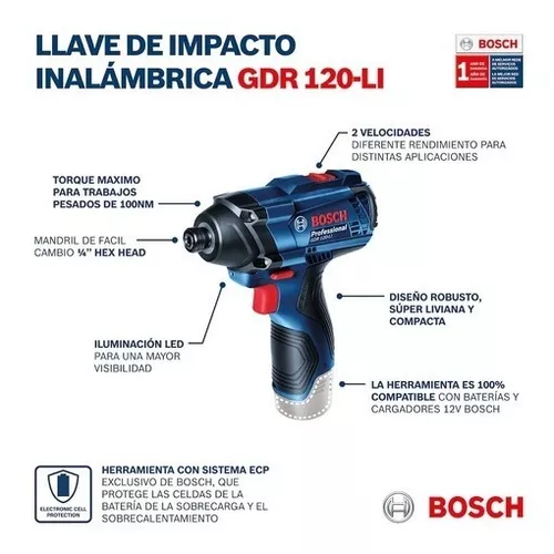 Kit de taladro atornillador y llave de impacto GSB12002LI/GDR120LI, Marca  BOSCH