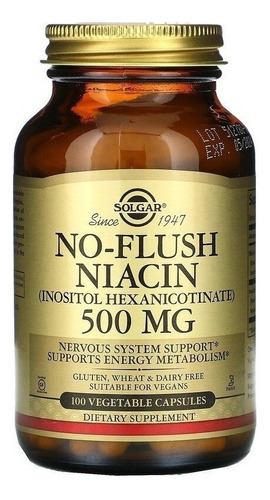 Solgar | No-flush Niacin  | 500mg | 100 Vegetable Capsules