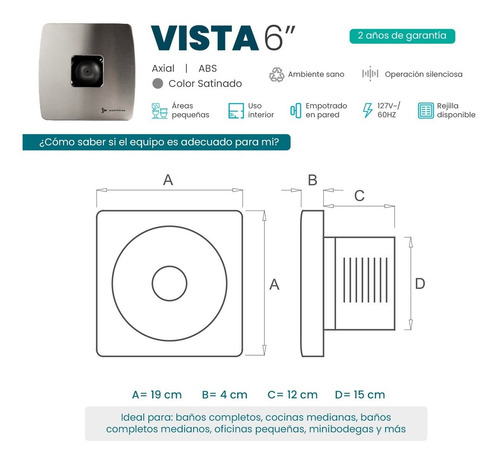 Imagen 4 de 9 de Extractor De Aire Vista 6 Pulgadas Satinado Masterfan Axial