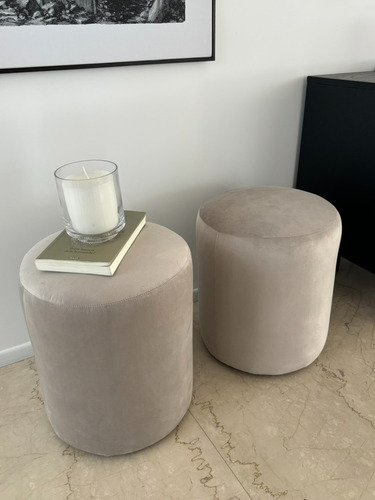 Puff Redondo Moderno Pana Banqueta Banco Sillon Premium Beige