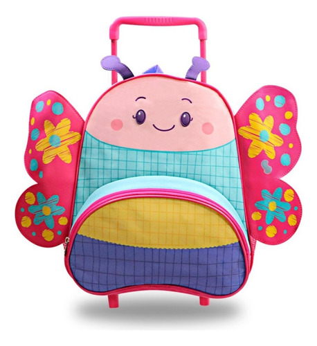 Mochila Escolar Infantil Pets Com Rodinhas Raposa Joaninha