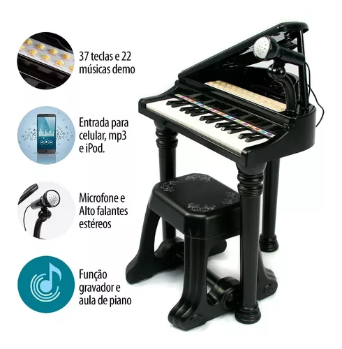 Piano Infantil Com Banquinho E Microfone Rosa BW151RS