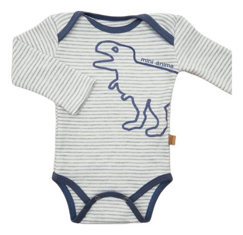 Body Dino Manga Larga Rayado Pañalero Enterito Bebe Gris